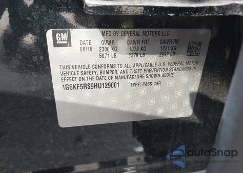 2017 Cadillac Ct6 Premium Luxury из США, поврежденный, VIN 1G6KF5RS9HU129001